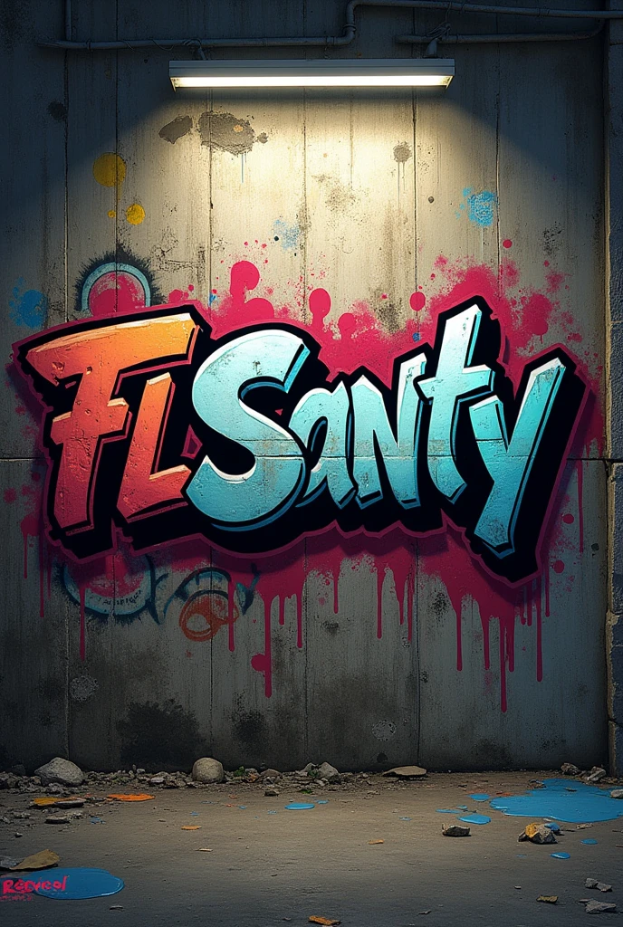 A wall covered in graffiti " FLSanty " dark hiphop street style
