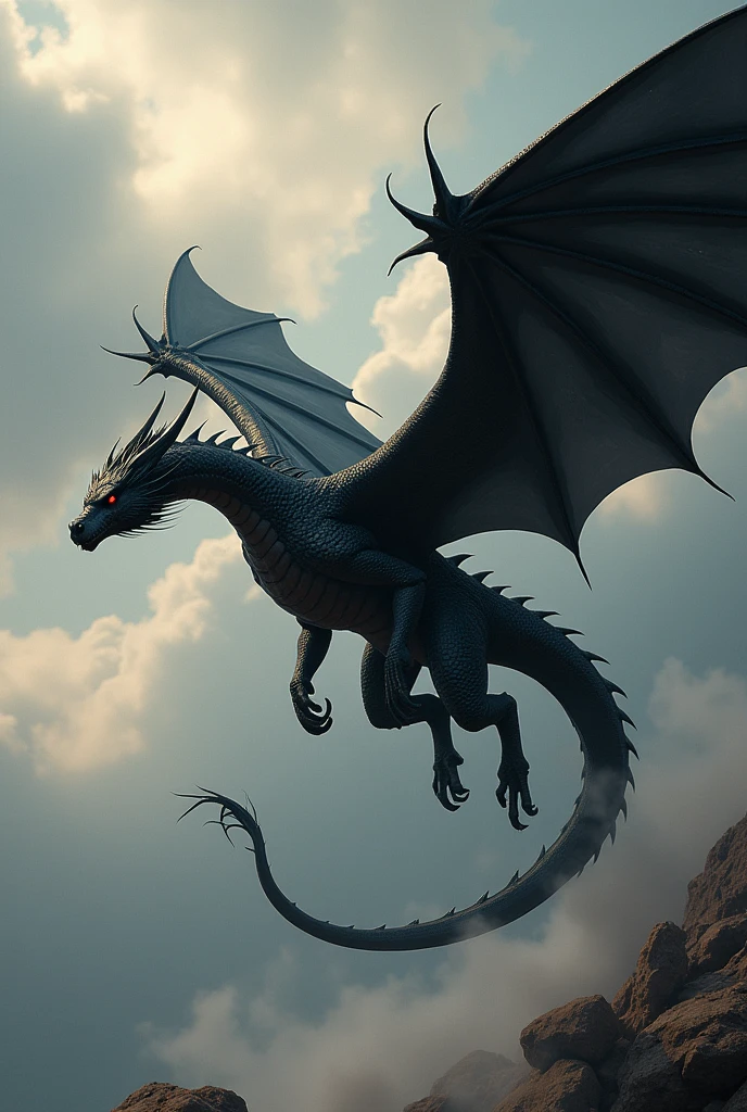 black dragon.red eye.solemn.
fly sky.wings.oriental.long.



