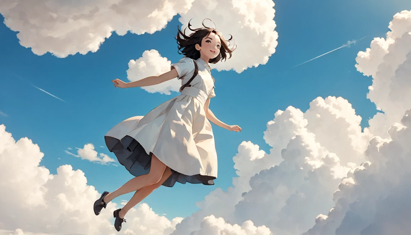 masterpiece, Highest quality, Movie stills, One girl, Floating in the sky, cloud girl, cloud, (close:1.1), bright, Happy, fun, Soft lighting, (Bauhaus, shape, OK, Abstract:1.1)