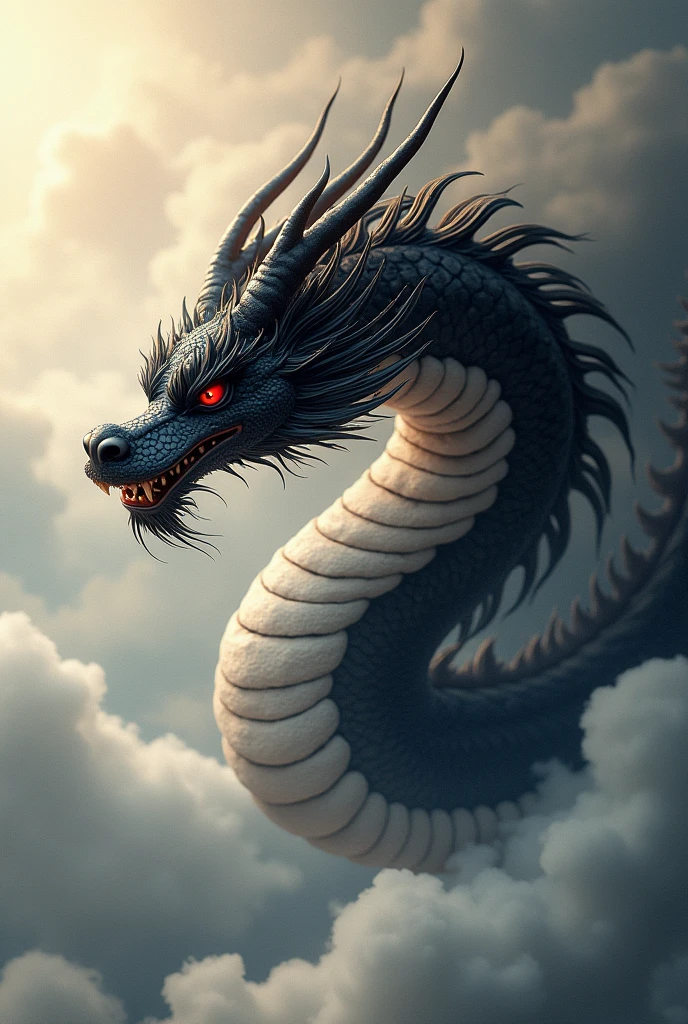 black chinese dragon.red eye.solemn.
fly sky.wings.oriental.long.



