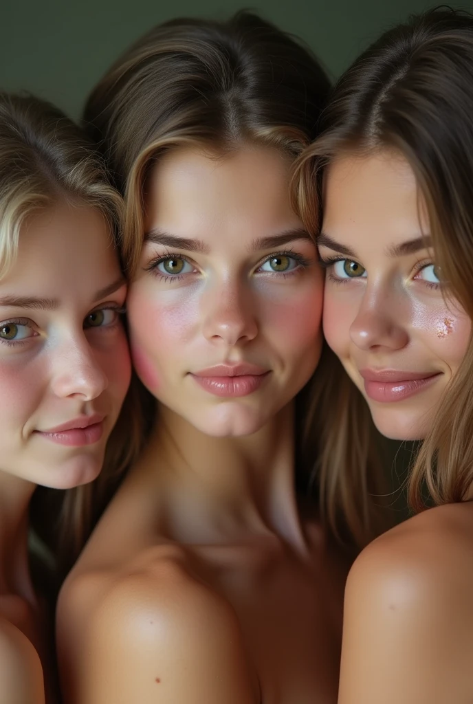 Three young naked girls with cum on their faces
