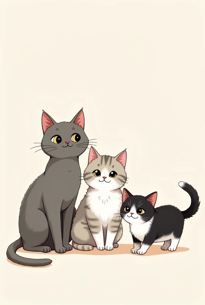A not very chubby gray cat, a gray and white mixed cat, a cute black and white cat drawing
