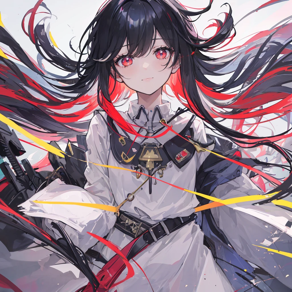 Black Hair, Long eyelashes, 淡淡的Smile, ivory, Horizontal hair, multicoloRed hair, Colored undercoat, Red hair, Hairpin, mole under eyes, Incompatible students, Empty eyes, Empty eyes, Dilated pupils, Heart-shaped pupil, Smile, shadow, Relief, Depth of Field, Motion Blur, brightness, Color gamut, Anime style, 8K, Super Detail, best quality, Ultra HD, 8K