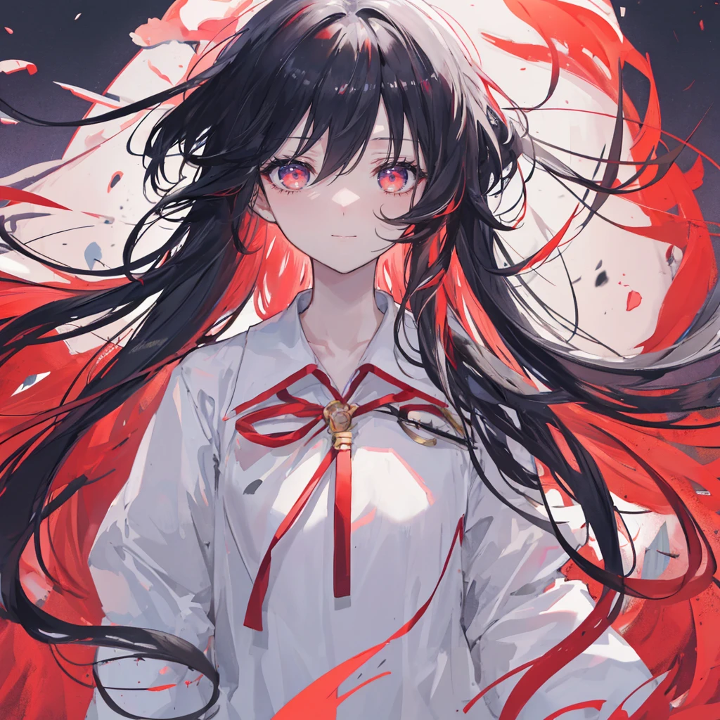 Black Hair, Long eyelashes, 淡淡的Smile, ivory, Horizontal hair, multicoloRed hair, Colored undercoat, Red hair, Hairpin, mole under eyes, Incompatible students, Empty eyes, Empty eyes, Dilated pupils, Heart-shaped pupil, Smile, shadow, Relief, Depth of Field, Motion Blur, brightness, Color gamut, Anime style, 8K, Super Detail, best quality, Ultra HD, 8K