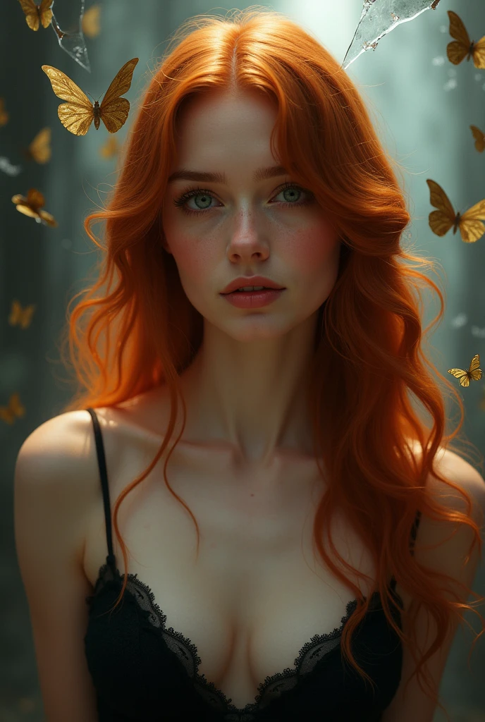 (solo, full body photo:1.3), (action packed:1.3), (haze, fog, mist:1.3), chiaroscuro, best quality, photorealistic, 1woman, (cute), (24yo:1.2), redhead, long ginger hair highly detailed, 1700'S, digital photography, art by artgerm and ruan jia and greg rutkowski surreal painting gold butterfly filigree, broken glass, (masterpiece, sidelighting, finely detailed Fashionable eyes: 1.2) (perfect oval large eyes that gazes at the viewer), beautiful detailed face, blue gorgeous perfect eyes, (blonde hair ponytail), (attractive young woman:1.3), (thick amazing hair), (seductive:1.1), (blushing:1.1)