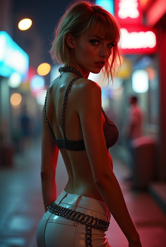 NSFW,open legs pose, naked pussy, open legs pose, ((raw photo), absurd, (absurdresolution)), ((full body view)), ((21 years)), beautiful girl, (Short, messy hair with bright neon blue highlights), (((The beauty of: Lisa, laLisa))), (deep gray eyes, seductive look, make up), ((ultra-sharp pupils, Red lipstick, blush)), ((seductive pose)), (((naked))), ((dark make up, Digital art, trend in artstation, highly detailed, good detail, Intricate, beautiful detailed glow, detailed, cinematic lighting, High resolution, detailed facial features)), ((Leaning on a riveted steel bridge beam facing the viewer)), (Photographic perspective), vivid, bright colors, (((bottom: dark city at night)))