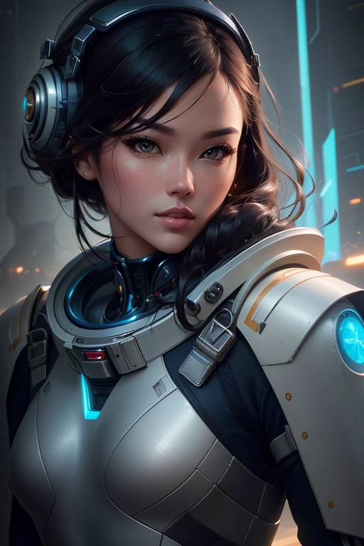 a close up of a person in a suit with a sword, artgerm jsc, extremely detailed artgerm, inspired by Leng Mei, detailed sci-fi art, portrait armored astronaut girl, wojtek fus, rossdraws 1. 0, artgerm. high detail, artgerm julie bell beeple, epic sci-fi character art