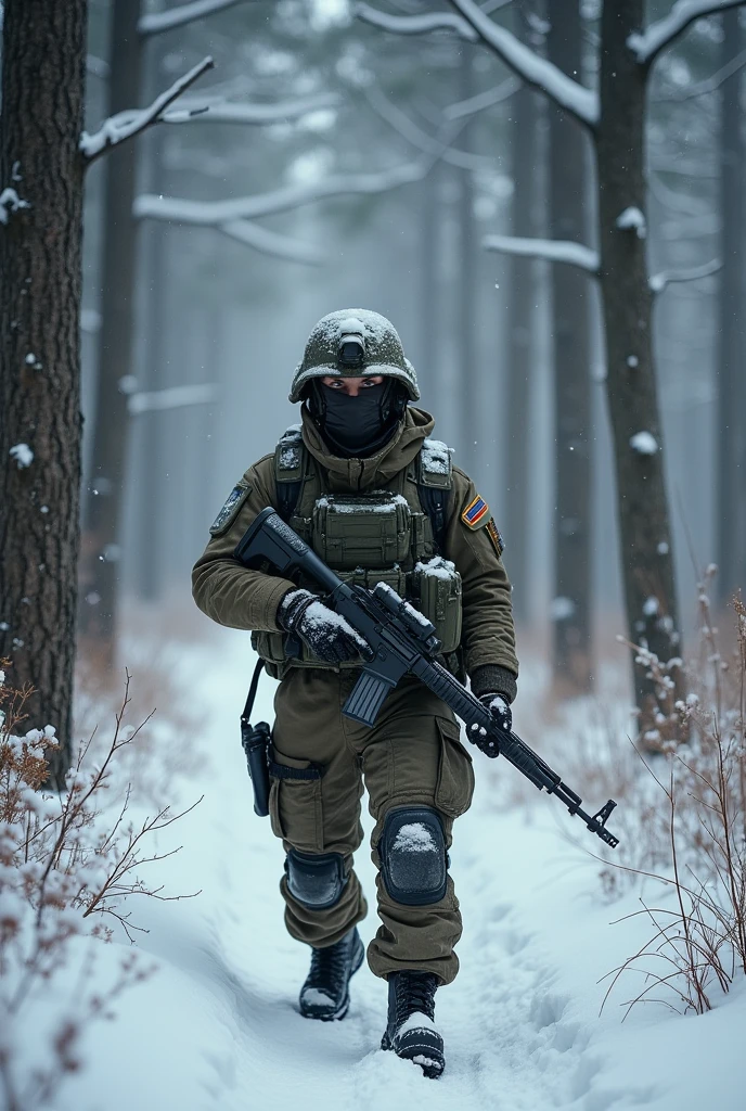 soldier in the forest does not snow alone