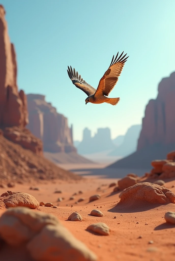 
Desert I,rugged rocky area,A hawk flying in the sky，Inverted Image，Sharp focus，Bokeh，Depth of written boundary，Masterpieces，Ultra-fine，Ultra-realistic，8k，Best image quality，Detailed Description