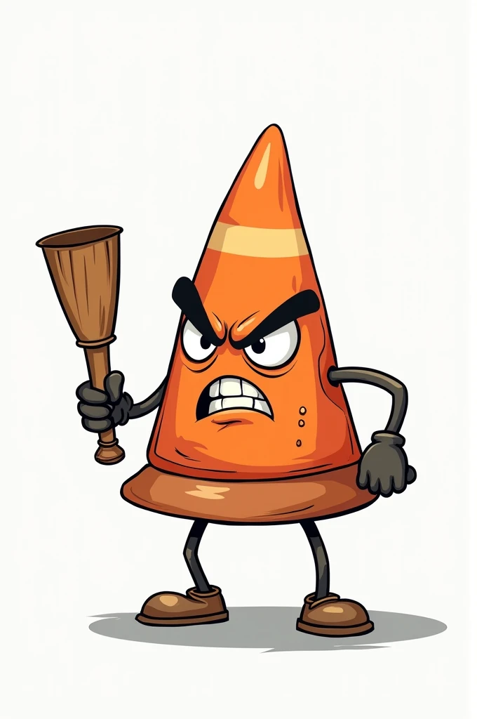 Create a drawing of an angry cone with a truncheon in his hand