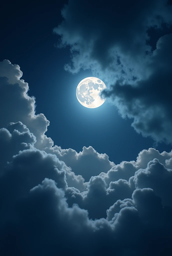a photo of the moon taken by an iPhone, only the moon and clouds appearing must be more like night, more clouds and the moon in the middle of them,