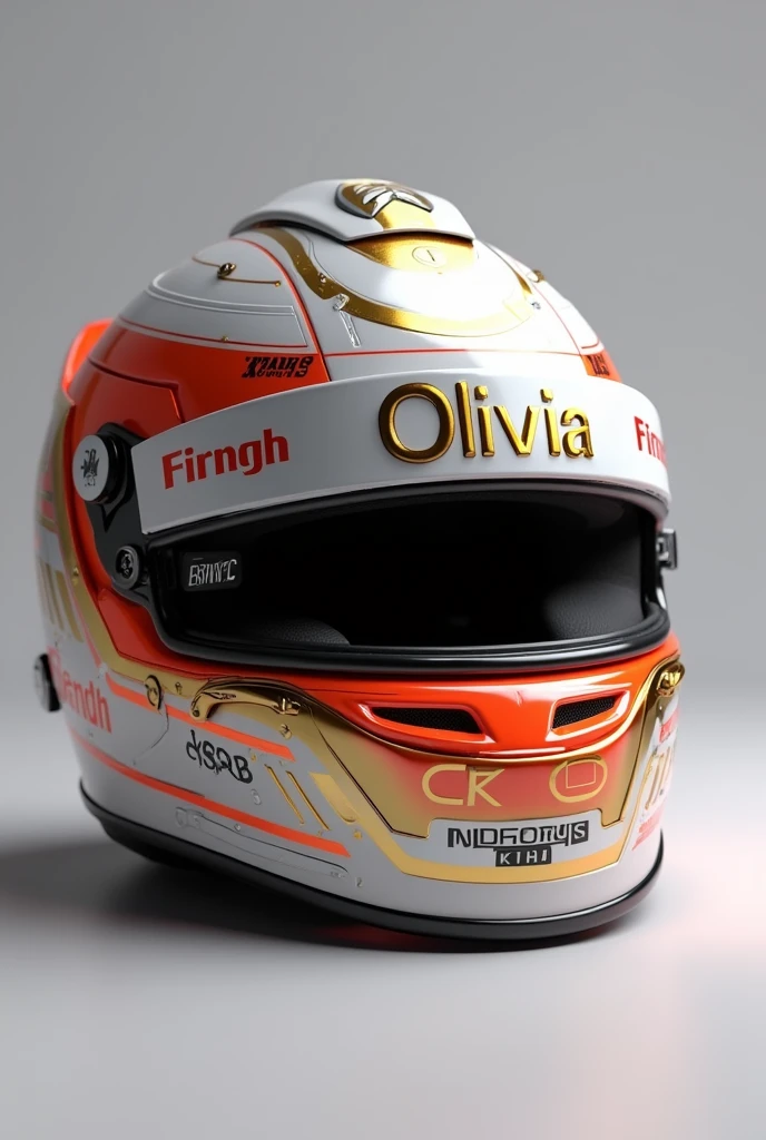 Add the name "olivia" in gold to lando norris 2024 f1 helmets
