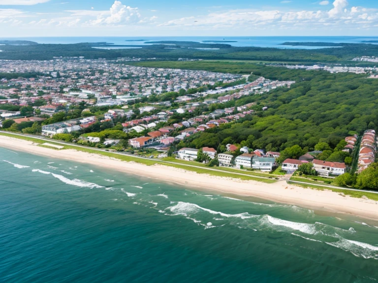 Marshland、coastal、River flowing into the sea、A peninsula with a lighthouse in the background