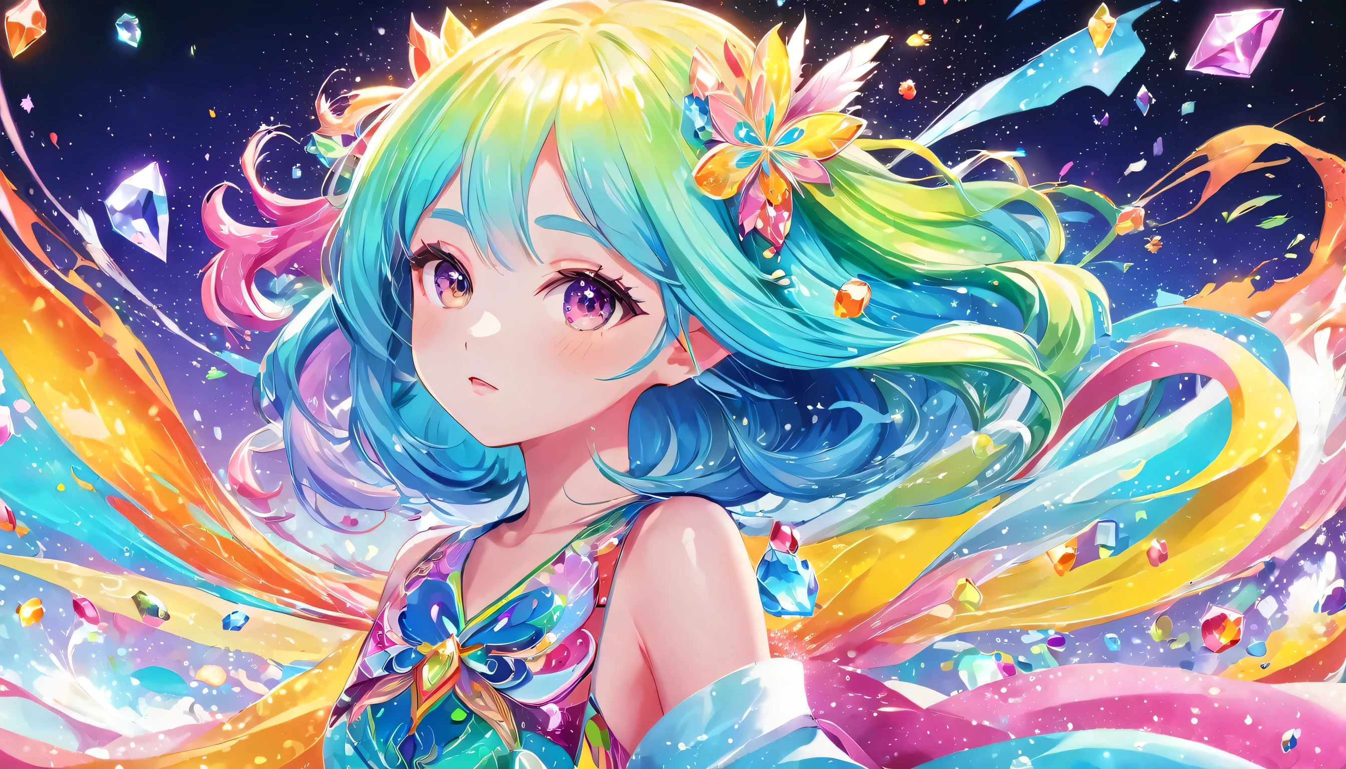 Anime girl with colorful hair and colorful dress, rossdraws pastel vivid, rossdraws cartoon vibrant, Anime Style 4k, Beautiful anime portraits, art germ colorful!!!, ! Dream Art Germ, Beautiful Anime Girls, Anime style digital art, anime art wallpaper 4k, anime art wallpaper 4k, Digital anime art, Highly detailed art gems  