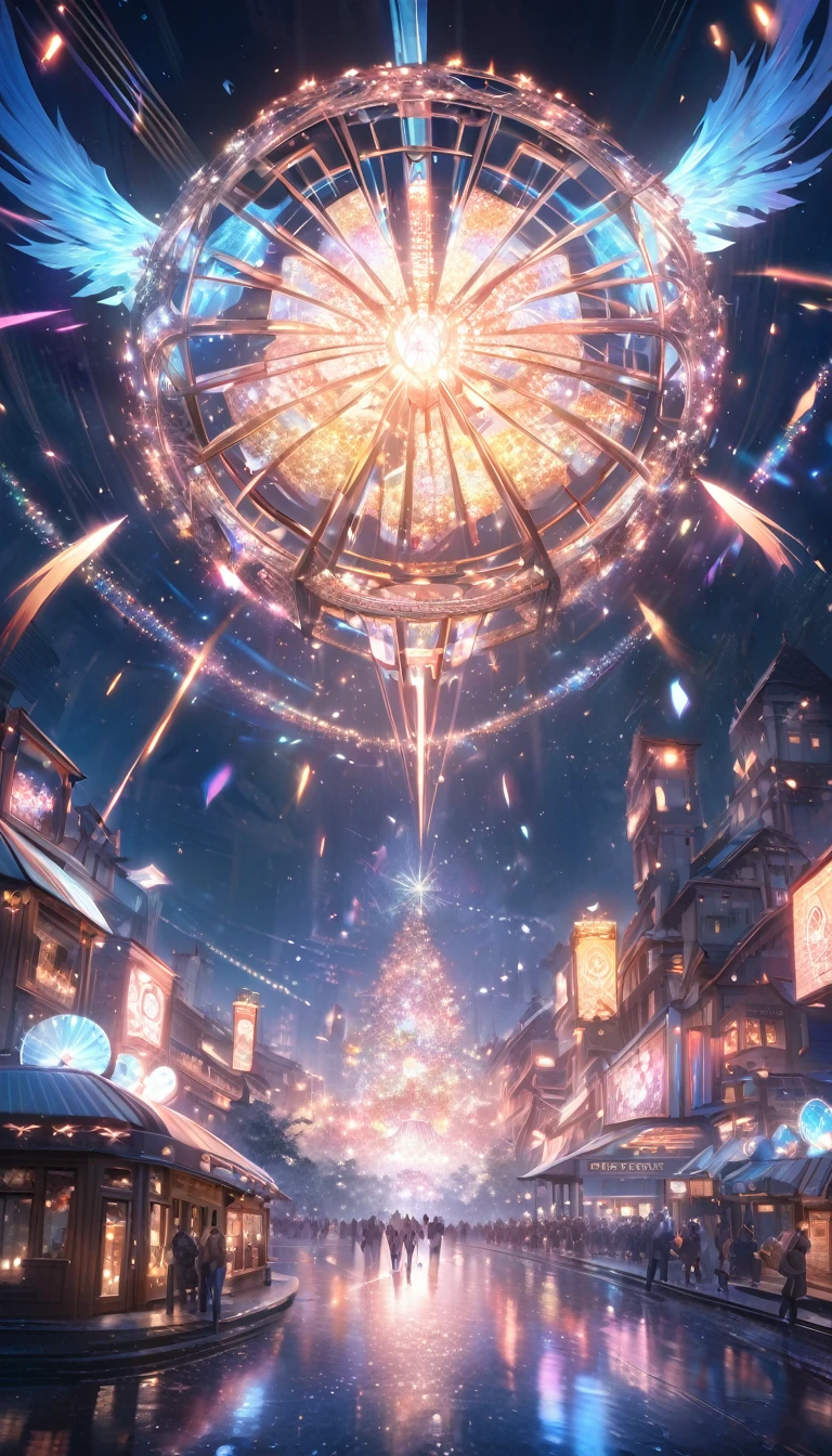 fusion of kaleidoscope, magic circle and Ferris wheel, four towers of copper-plated coils arranged on all four sides, shading effects, gradation magic effects, foggy filter effects, glitter effects, (ultra detailed, absolutely resolution, best quality:1.3), 2.5D, delicate and dynamic, artistic photography, hyper realistic, graphic CG digital fantasy art