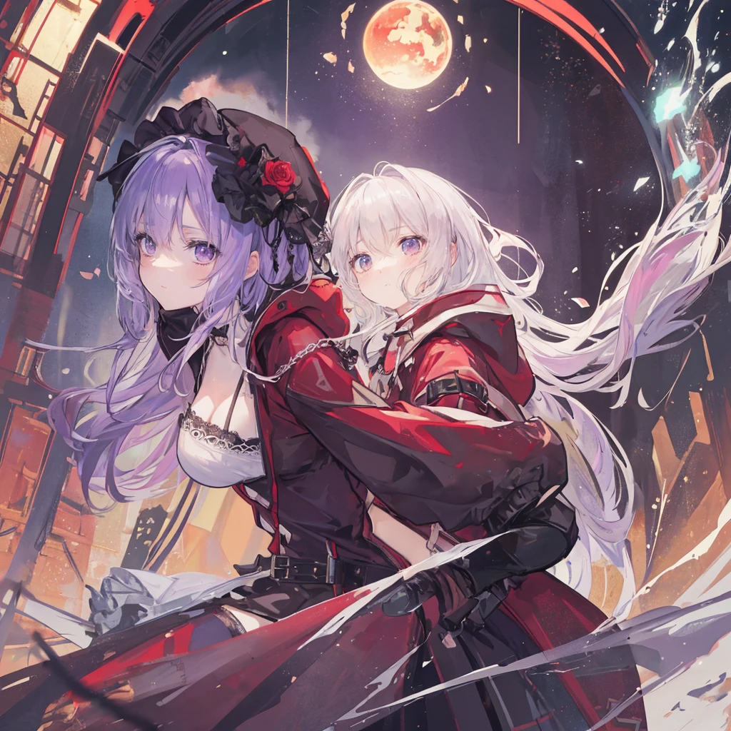 ((sand漠, sand, sand丘, Refraction effect, sun)), (masterpiece, best quality), (1 Girl), (Solitary), ((portrait)), Perfect face, ((Heterochromia, Blonde and purple hair, ((Red Long Parka)), Gothic unnecessary belts everywhere, Mole under the eye)), the background is a beautiful sand漠 with cactus, Tumbleweed, Movie Lighting, sunny day, Dramatic Lighting, Ultra Detailed, 8K, watercolor, Delicate, Beautifully (Gothic lace, Gothic Rose, Gothic aesthetics)