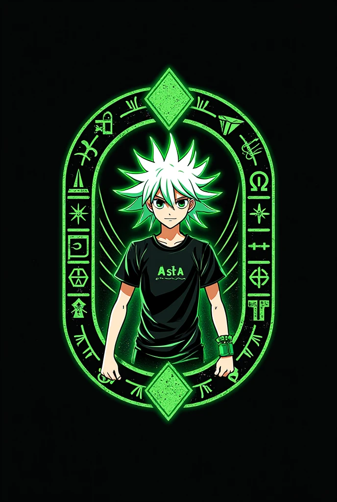 Create a personal logo based on 5 of my tastes that would be : Egyptian mythology , black clover anime , green color ,black color , asta de black clover
