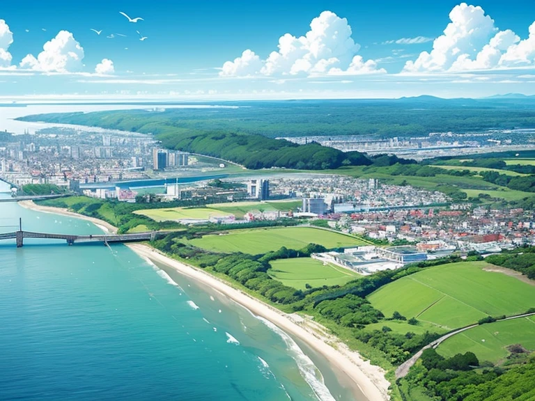 Marshland、coastal、River flowing into the sea、A peninsula with a lighthouse in the background