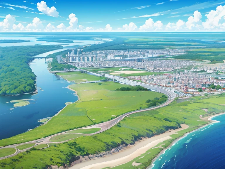 Marshland、coastal、River flowing into the sea、A peninsula with a lighthouse in the background