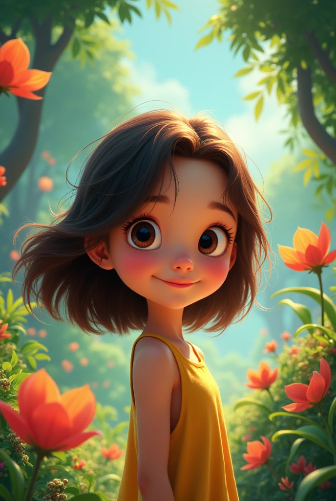 The poster for an animated film called "the papu" The cover is a brunette girl with semi-short hair