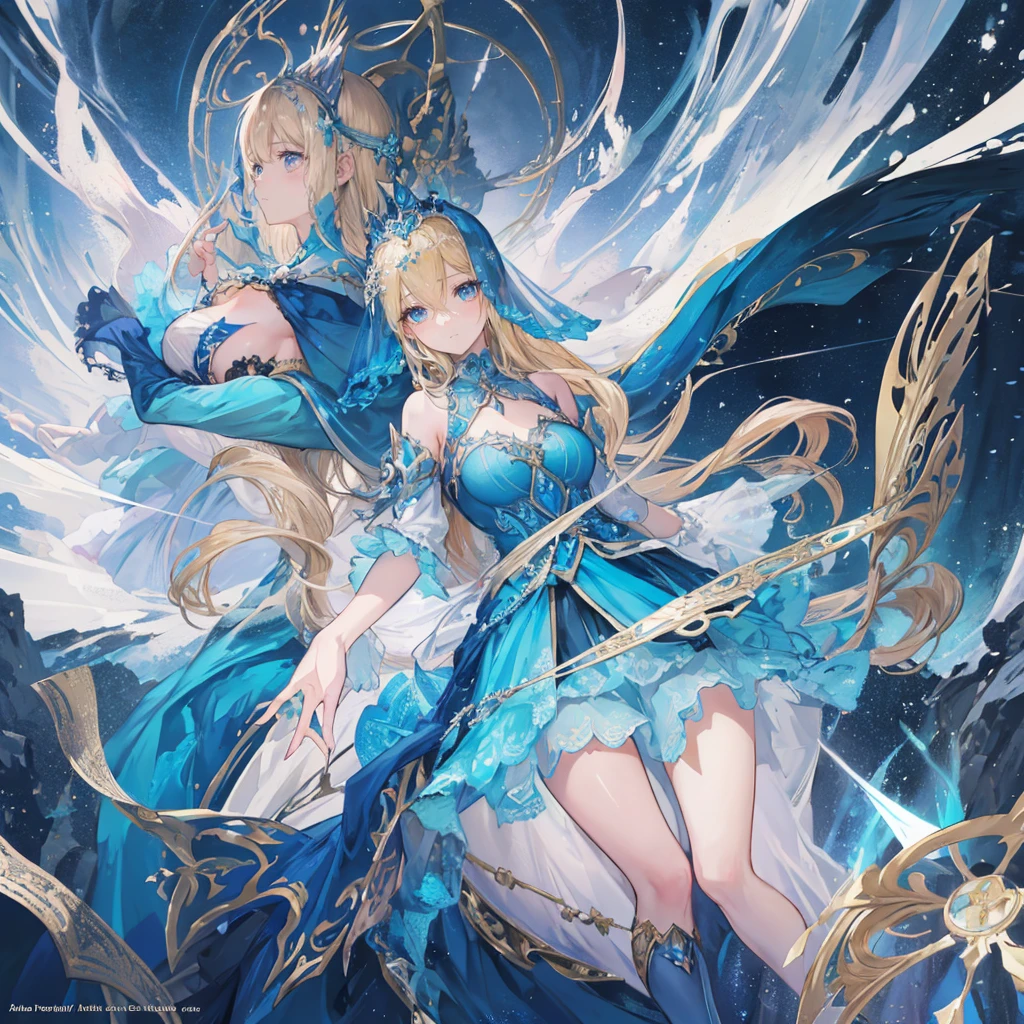 Wearing a blue dress、Blonde woman with veil, Beautiful fantasy girl, Detailed fantasy art, Beautiful fantasy art, Blonde Princess, artstation pixiv download artgerm, Beautiful girl, ((Beautiful fantasy queen)), 2. 5D CGI anime fantasy artwork, Fantasy art style, Detailed digital anime art, Fantasy style art
