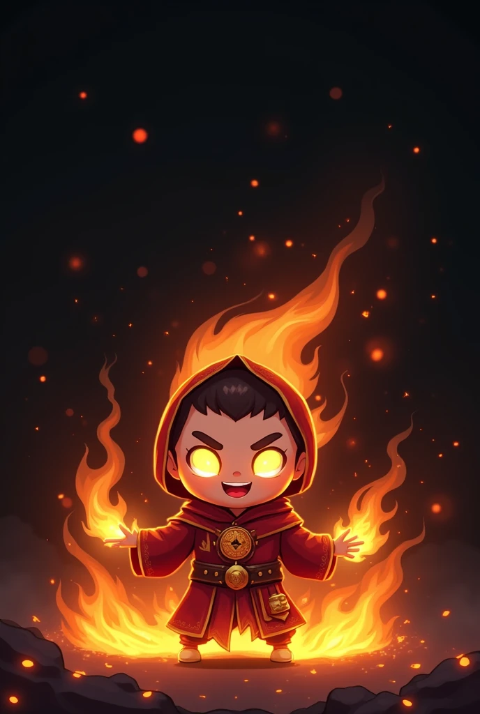 Fire mage in chibi style with black background