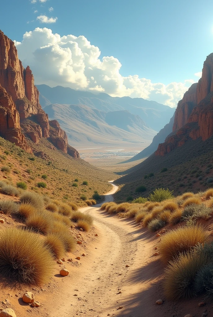 biblical representation road dry vegetation mountainous and city of samaria