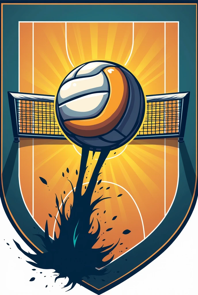 A logo of a volleyball (With route) being attacked straight to the ground of a court to represent a volleyball club (viewed from the top)