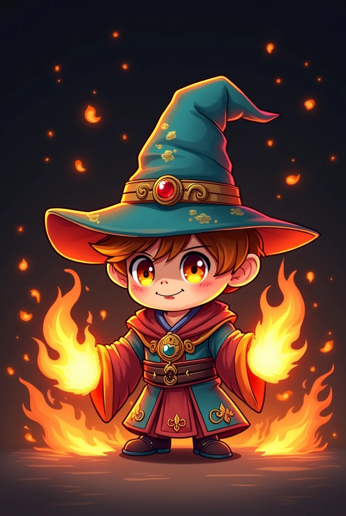 Fire mage in chibi style with black background