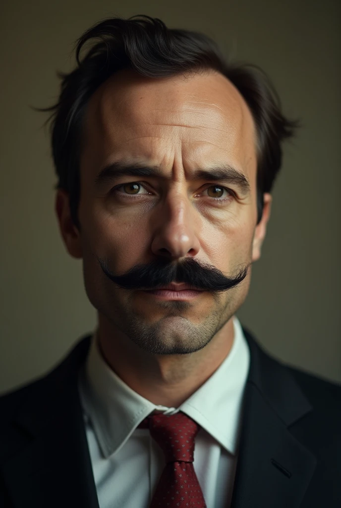 Do an image about a man with a squared moustache dead with a headshot