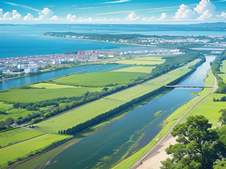 Nature、Magnificent View、The marshland in front、The coast in the back、River flowing into the sea