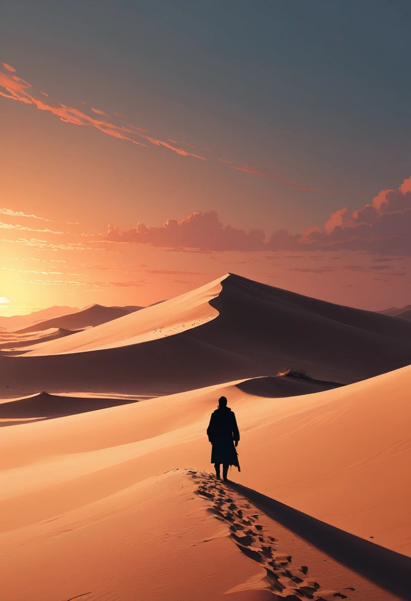 Silhouette Art, by Alena Aenami, sand dune, melhorar, intrikate, (best qualityer, work of art, Representative work, offcial art, proffesional, unity wallpaper 8k:1.3)