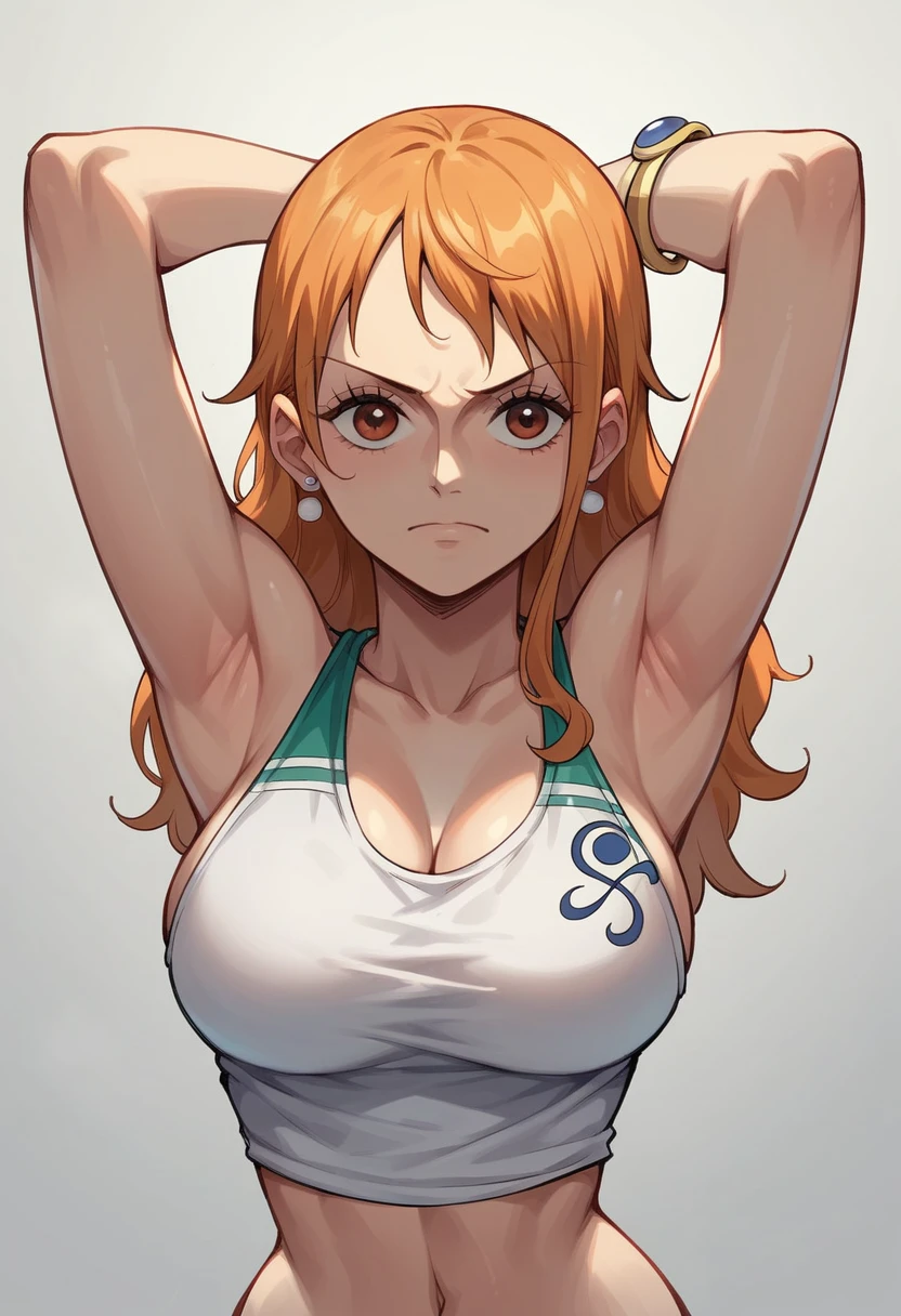 nami de one piece,no clothes,arms up,armpit,