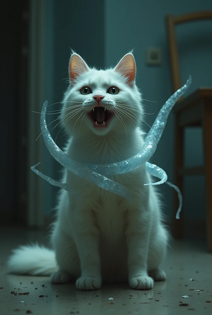 An alien manipulated a cat from the inside, the alien is seen