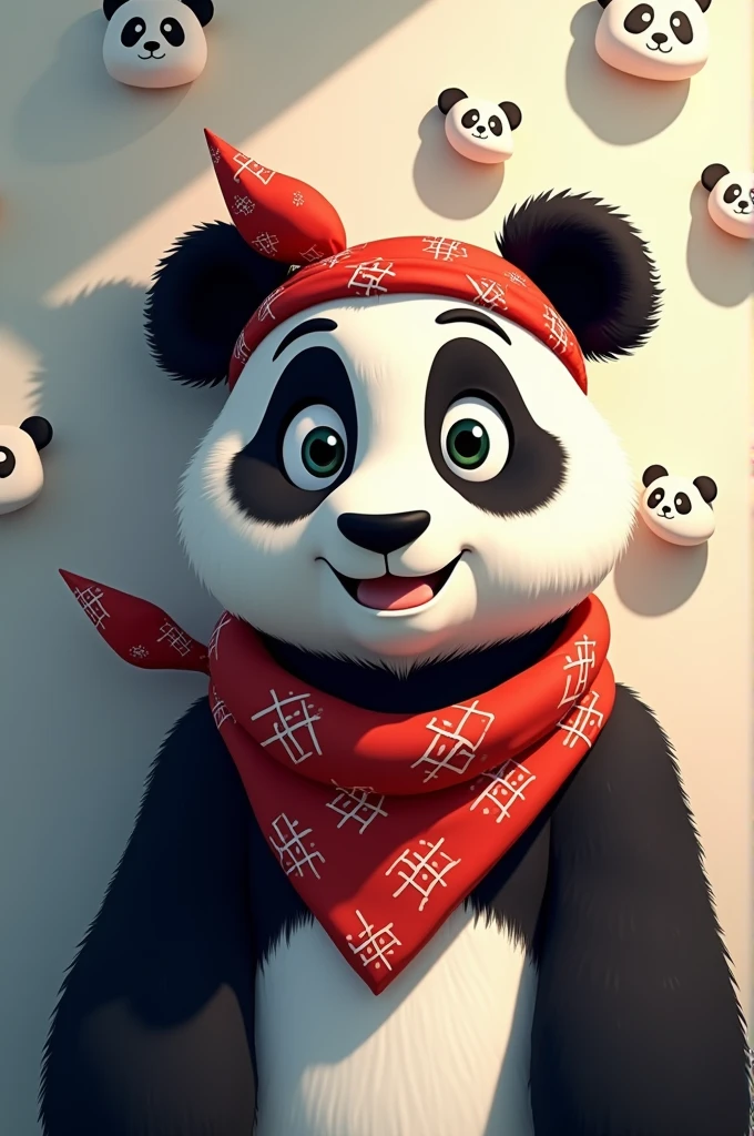 Panda shadows, animated face with bandana, Logo