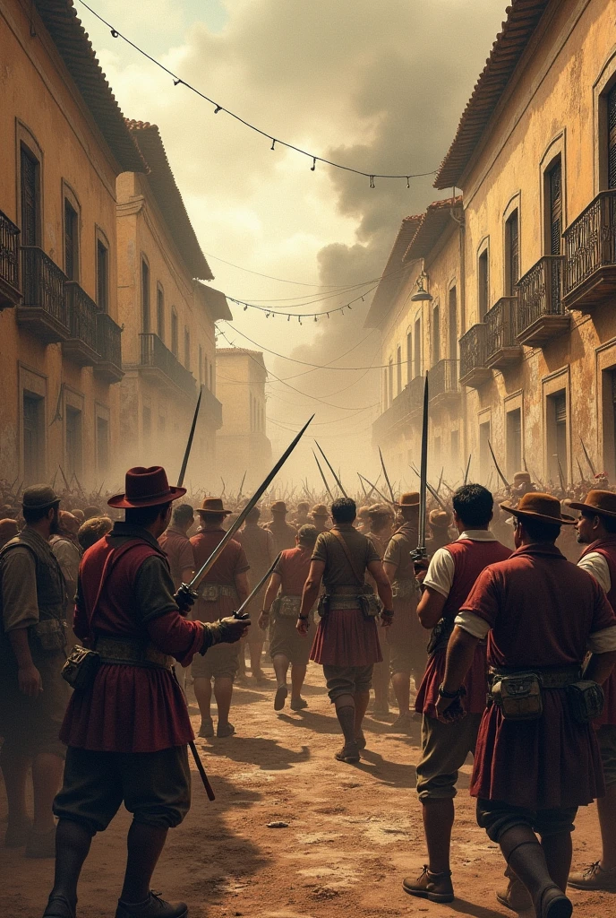 old-looking image of the sabinada in bahia,with people fighting against the abdication of Dom Pedro