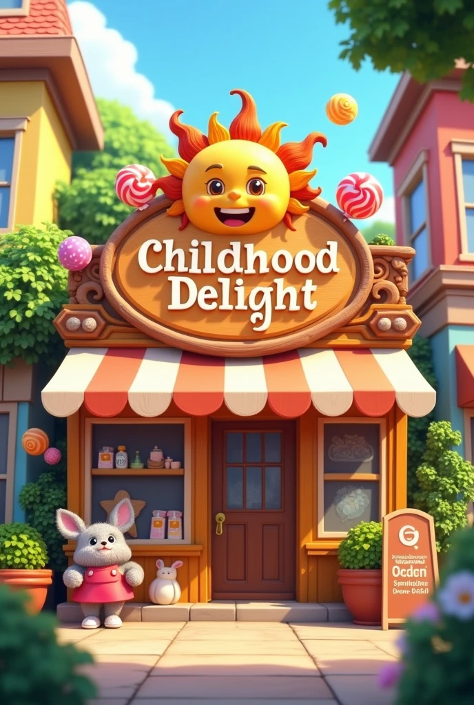 Create a storefront with the name childhood delight. 