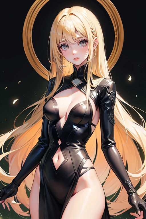 )a thin woman with long blonde hair, woman has green eyes, black sexy emo outfit) best quality, adorable, ultra-detailed, illustration, complex, detailed, extremely detailed, detailed face, soft light, soft focus, perfect face. illustration:full body