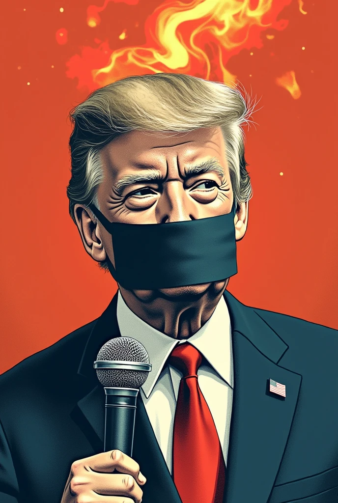 Simple political cartoon or drawing : Depict a news anchor with a gagged mouth or a censorship bar across their face, juxtaposed with a vibrant, open microphone representing free speech.