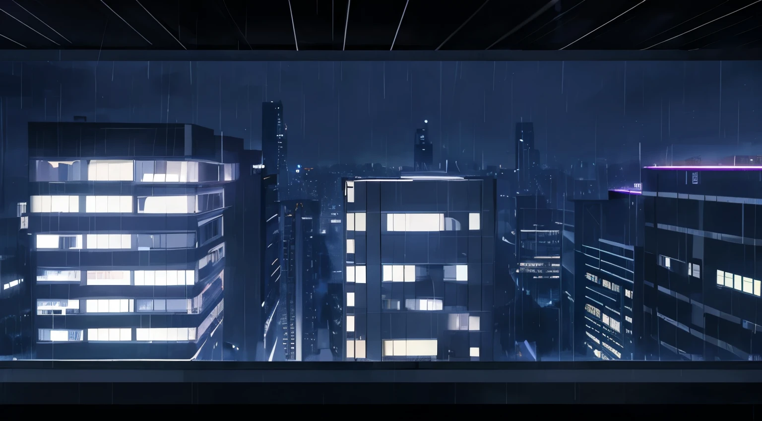 the night city, office, penthouse, rain,