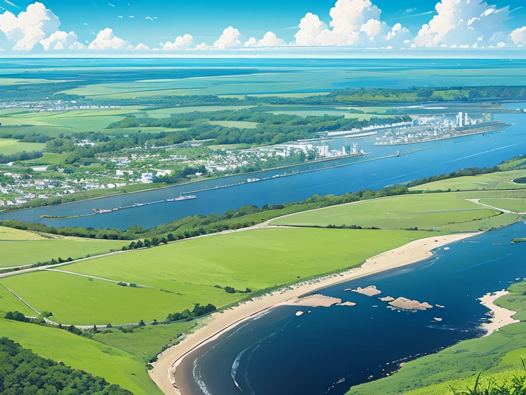 Nature、Magnificent View、The marshland in front、Distant coast、A river flowing into the sea in the distance、Low Perspective