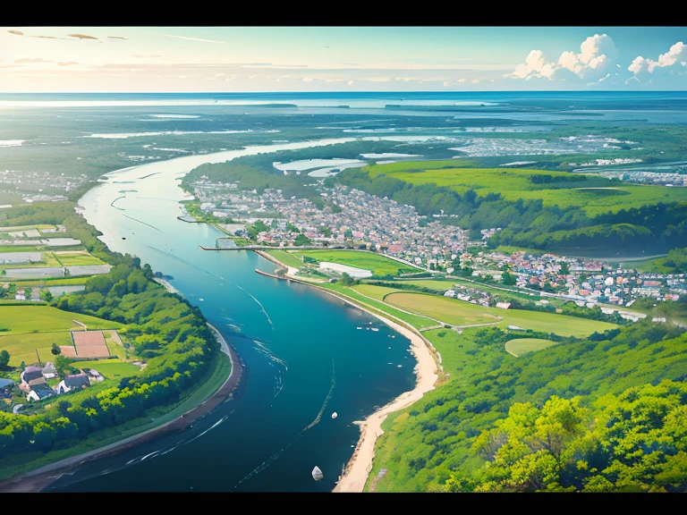 Nature、Magnificent View、The marshland in front、Distant coast、A river flowing into the sea in the distance、Low Perspective