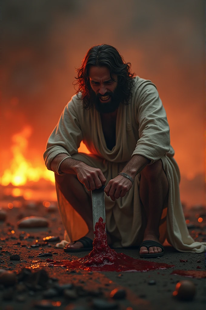 I want a picture based on the metaphor that Jesus spoke about, that it is better for a man to cut off his toe and be in the fire than for his whole body to be thrown into the Lake of Fire.