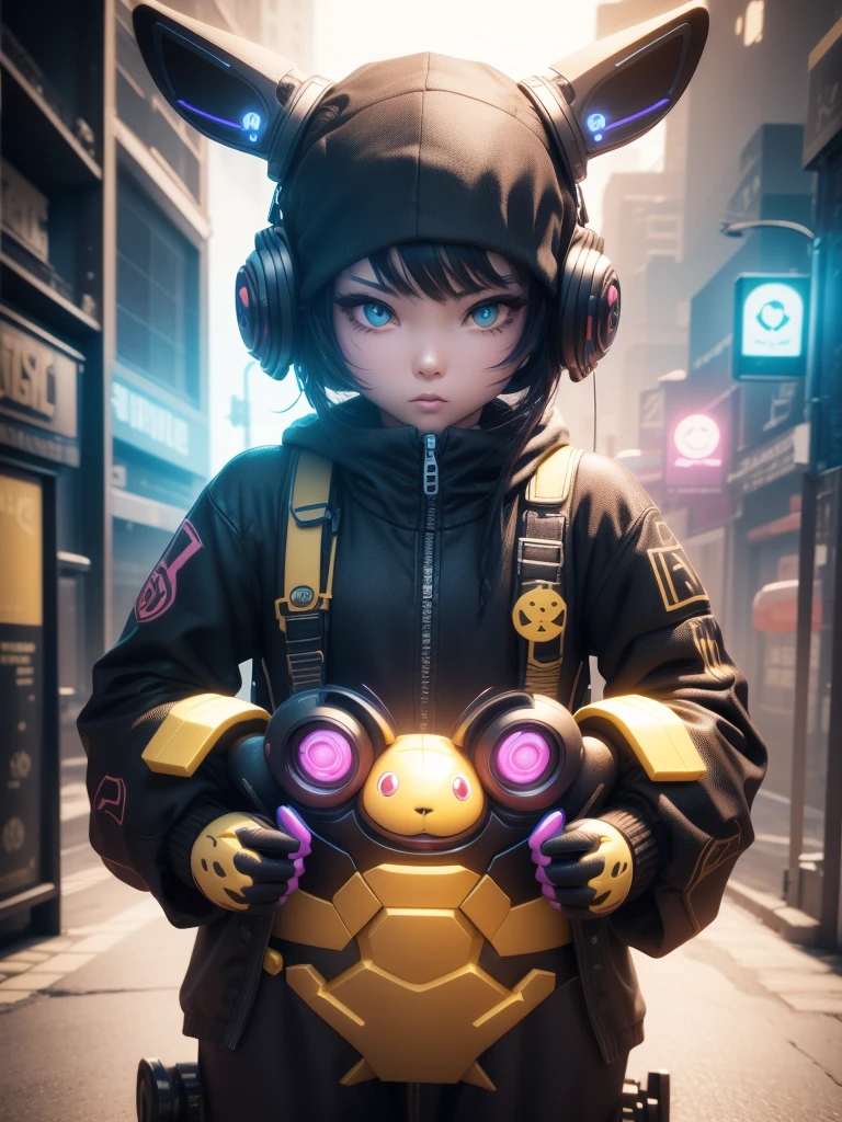 3DToy、ip、Cyberpunk style、Mechanical Rabbit、Simple background、Best quality、C4D、Mixer、3D Model、Toy、whole body、Watch the audience、Ultra Detail、Clean background、ip by pop mart、Physical blind box、Vivid colors、Street Style、high resolution、Lots of details、Pixar、Candy colors、fashion、Art