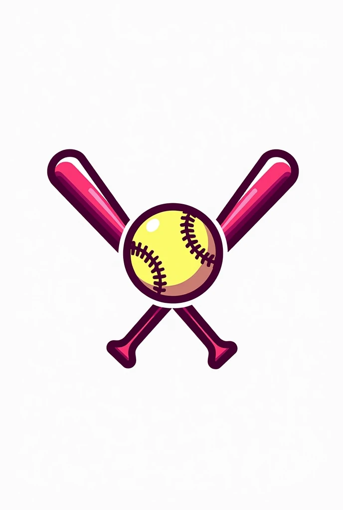 White and pink softball team logo with softball bats and balls
