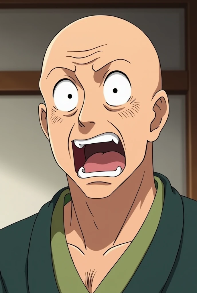 anime、Who is surprised、A man around 70 years old、Bald、I&#39;m astonished、Jinbei、Neck to head、Mouth open