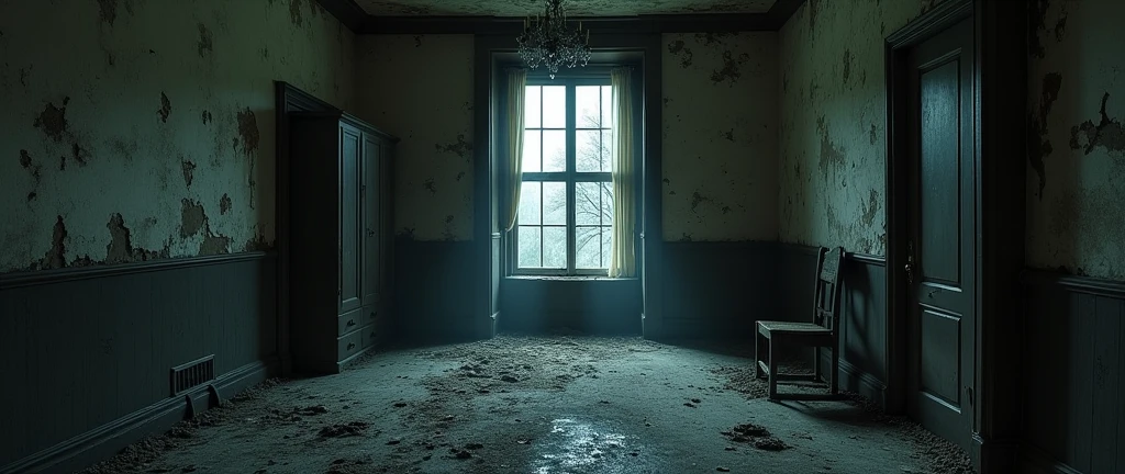 Scary dirty house interior detailed full view with celling and ground