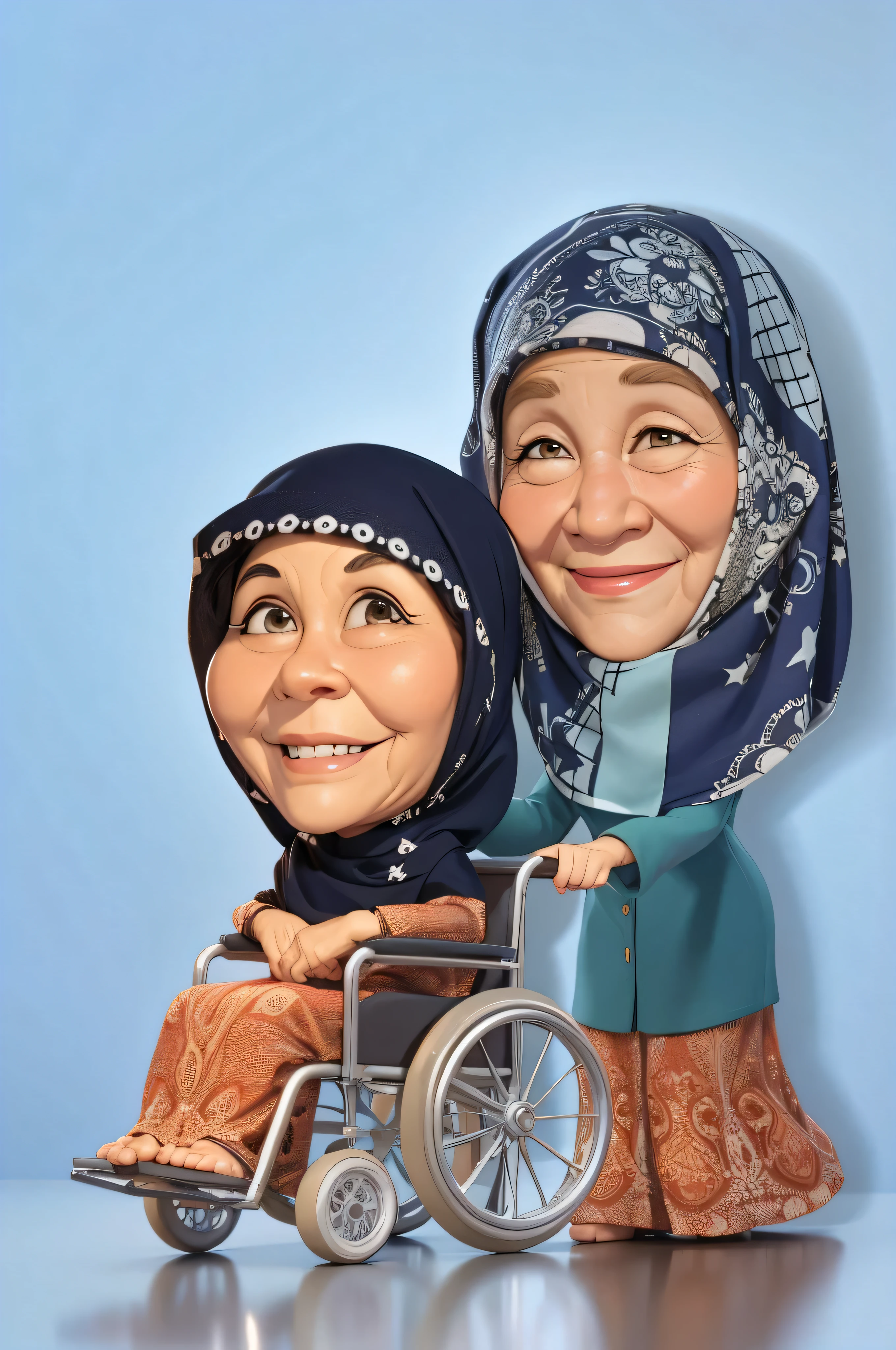 A smiling grandmother, wearing a headscarf, 3D render, 3D Cartoon, big head, cartoonish look, high resolution, super detail, soft lighting