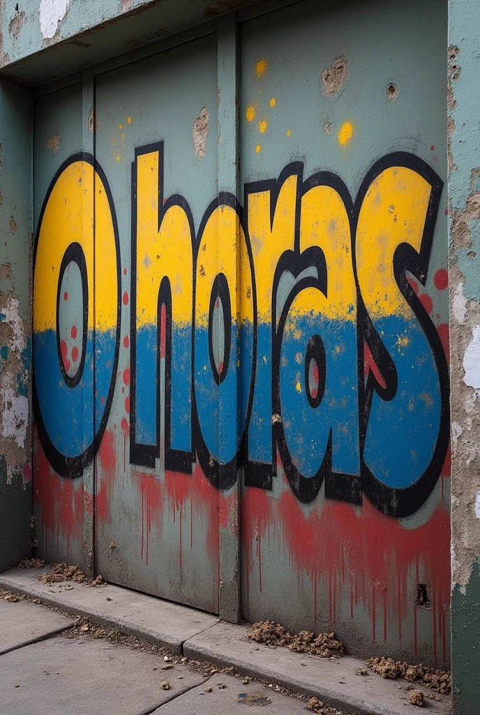 Generates an image of graffiti with letters that say 0 hours that is as realistic as possible, alluding to everything that is happening in Venezuela. In spanish