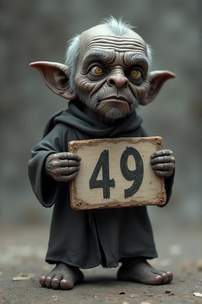 Black dwarf with a sign that says "I am 8 years old"
